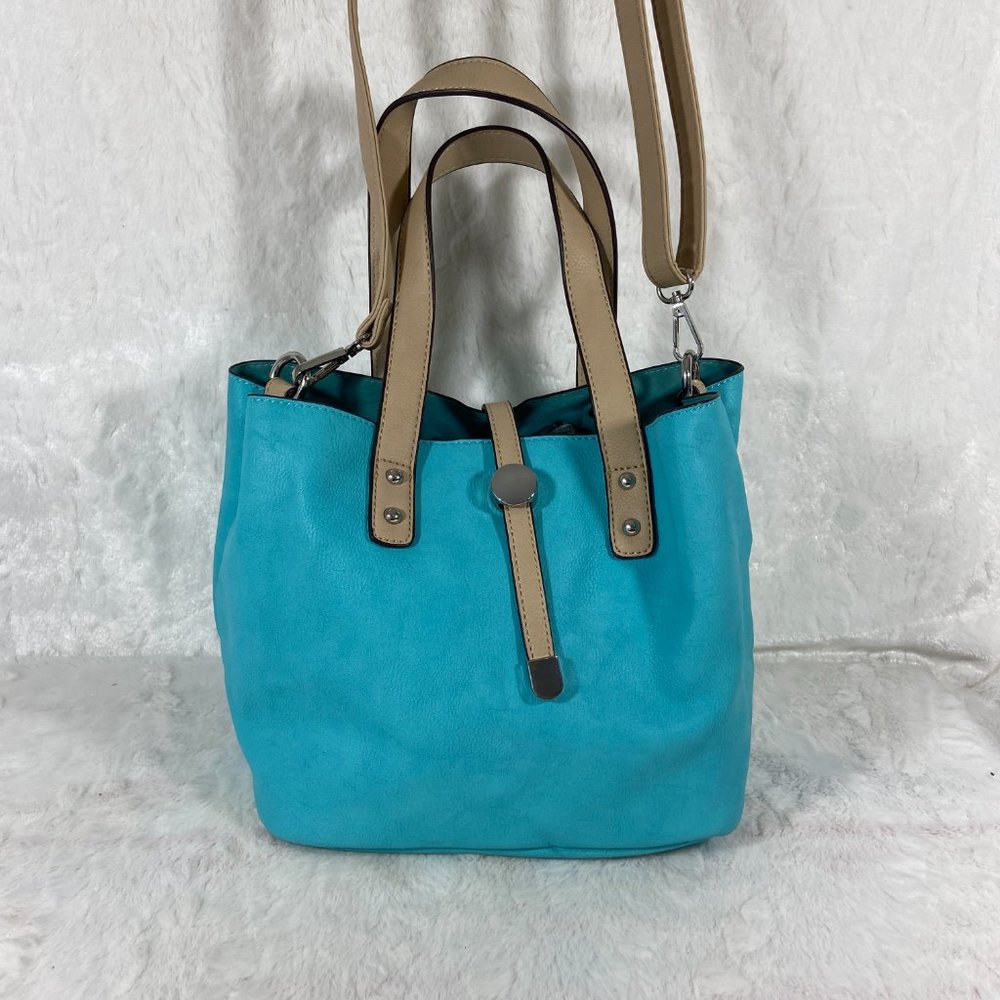 CBOCS Vegan Convertible Turquoise Blue bag accessory bag Purse dual handle - Picture 2 of 10
